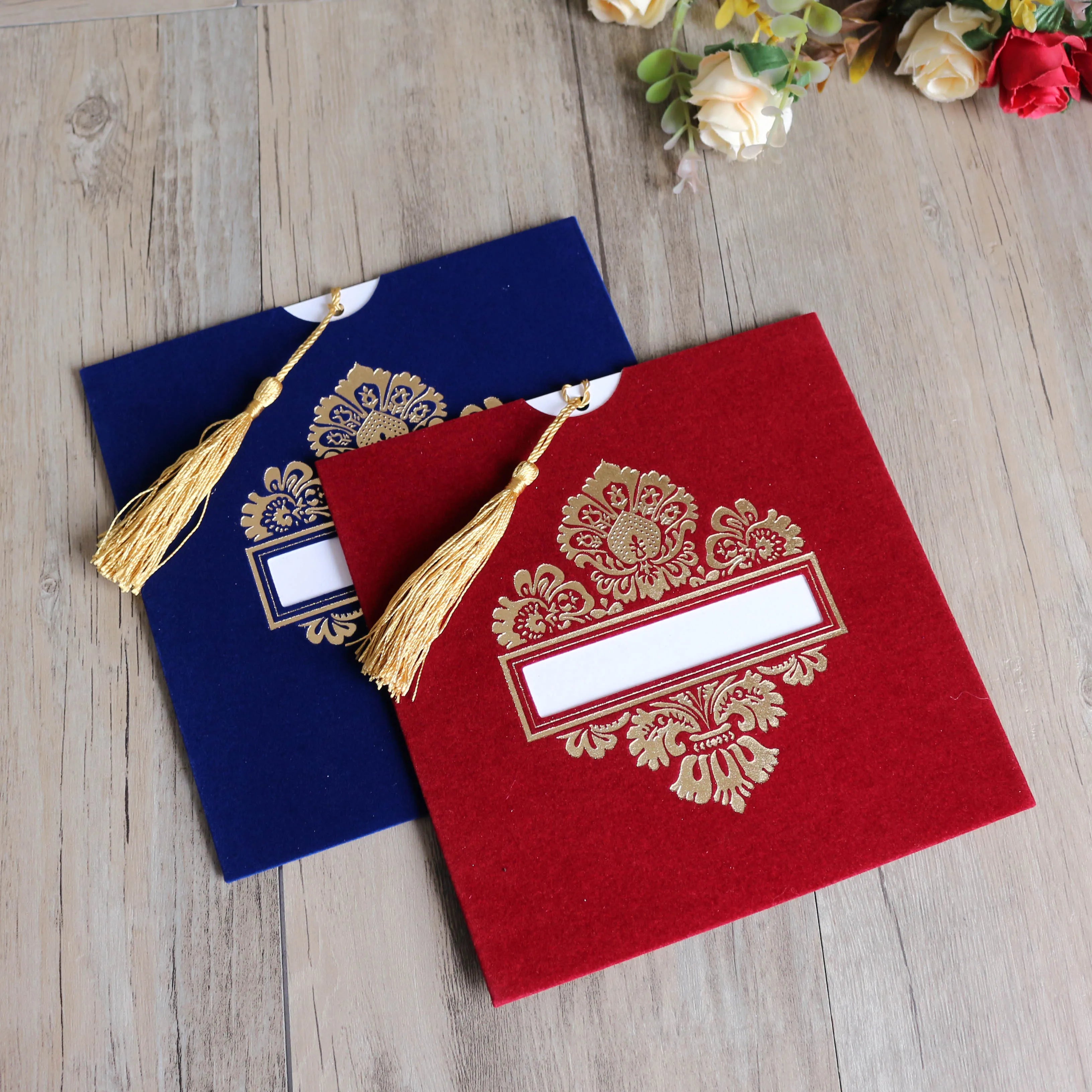 Superior Velvet Wedding Invitation Card Tassel Elegant Paper Pocket Featuring Music Cross Angel Styles Invitations for Marriage