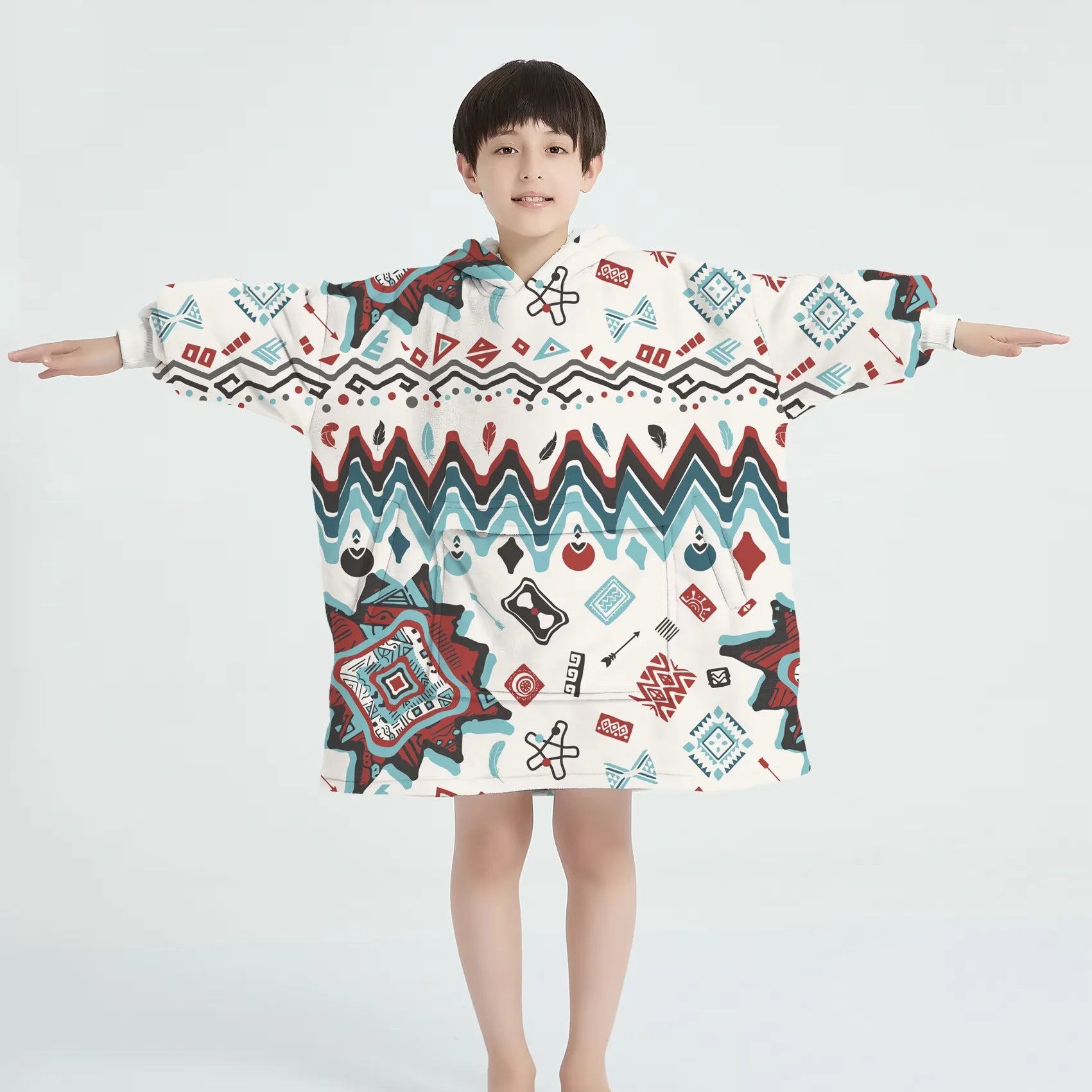 Factory Oversized Sherpa Hoodie Sweatshirt Warm Plush Kids Hooded Blanket with Pocket Sleeves Wearable Blankets