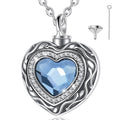 Blue Crystal Heart Shaped 925 Sterling Silver Keepsake Pet Ashes Memorial Cremation Jewelry Urn Pendant Necklace for Women