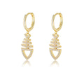 New Fashion 925 Sterling Silver Jewelry Gold Plated Cubic Zirconia Fishbone Charm Huggie Earring
