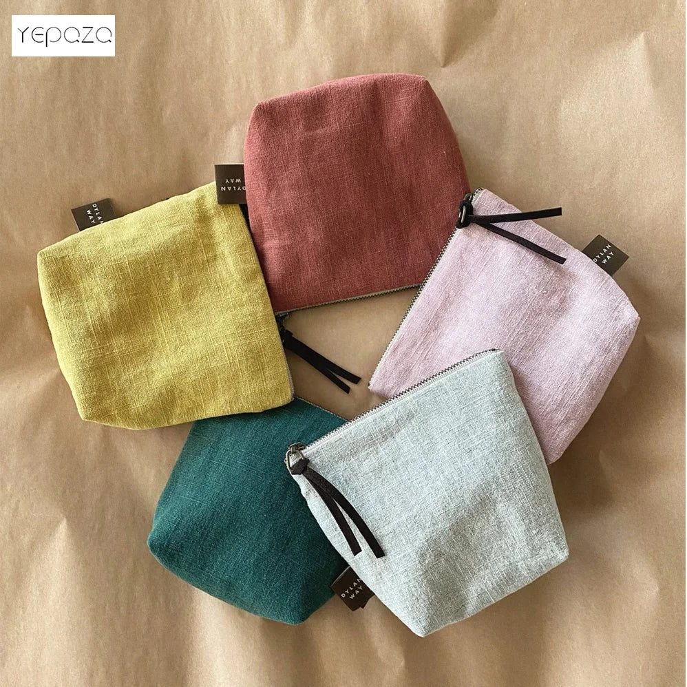China Factory Best Selling Eco Promotion Colorful Blank Custom Small Linen Cosmetic Bag with PU Zipper Puller