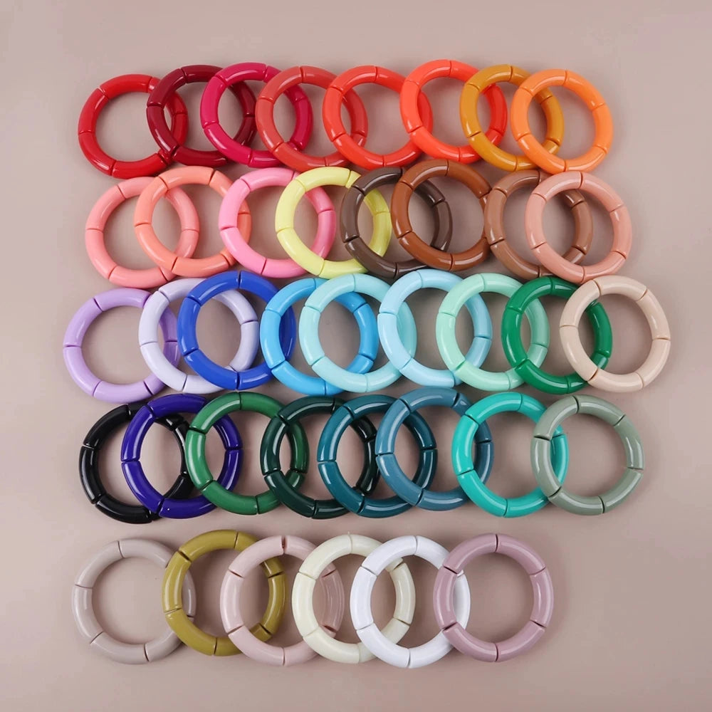 Brief Casual Round Big Stretched Bracelet Candy Color Acrylic Bamboo Tube Beads Stack Elastic Bracelets Bangles Party Jewelry