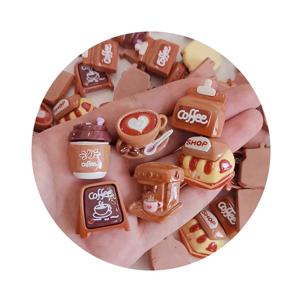 100PCS Shiny Cartoon Coffee Cup Resin Flatback Cabochons for Hairpin Scrapbooking DIY Jewelry Craft Decoration Accessories