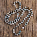 Beautiful Women Necklace 8mm Matt Amazonite  Long Knotted Frost Gemstone Necklace