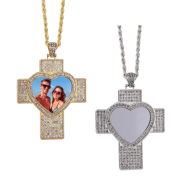 Home Decoration Customized Photo Memories Blanks Sublimation HipHop Cross  Necklace