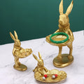 Custom Chinese Mascot Animal Rabbit and Sheepdog Statue Resin Craft Gold Figurines Home Decoration Jewelry Display Stand