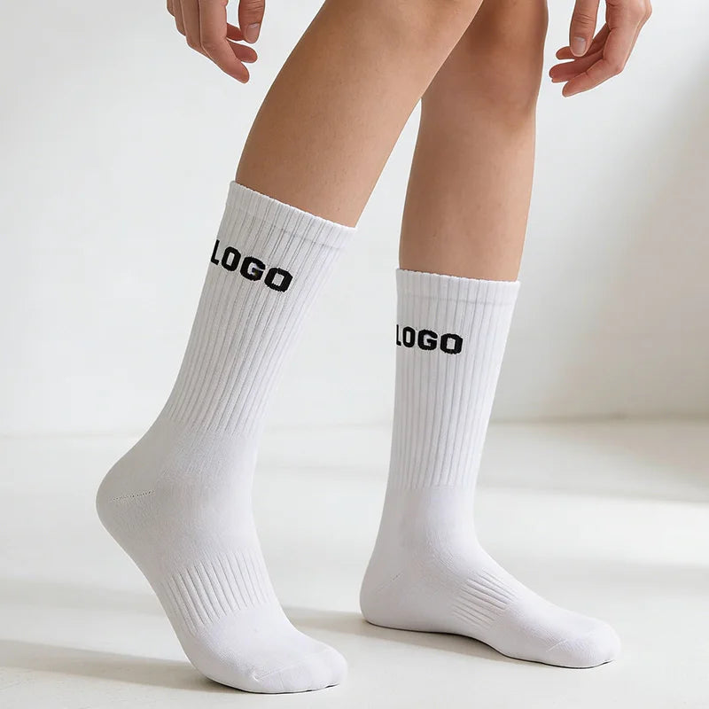 Jacquard Custom Crew Socks Compression Anti-Slip 100% Cotton Custom Logo Packaging Free Samples Anti-Pilling for Daily Casual