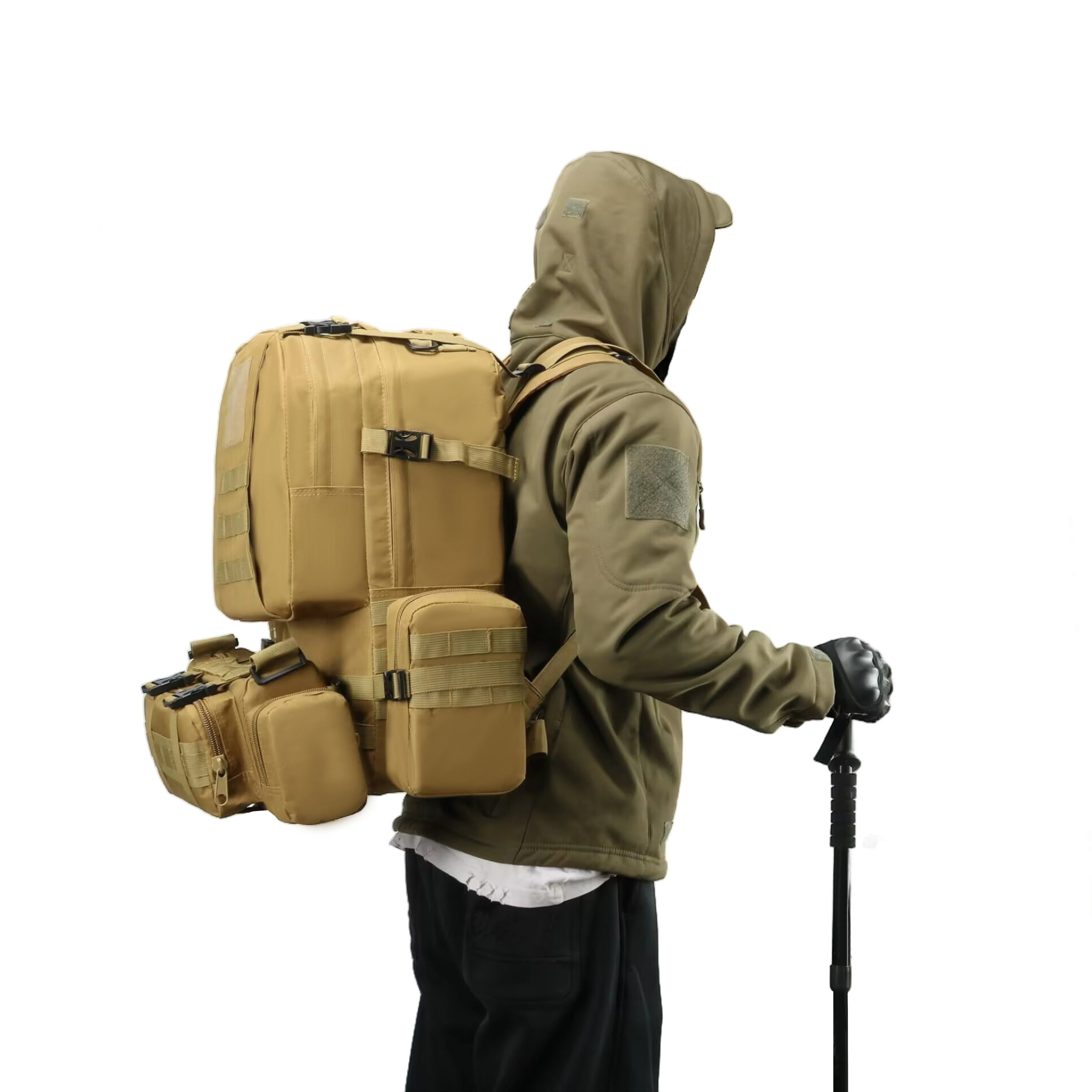 55L MOLLE Tactical Backpack Waterproof Assault Pack with Detachable Hip Belt Waist Bag for Mountaineering/Hiking Bug Out Bag