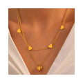 Fashion Double Layered Stainless Steel Gold Plated Heart Pendant Necklaces for Women Jewelry