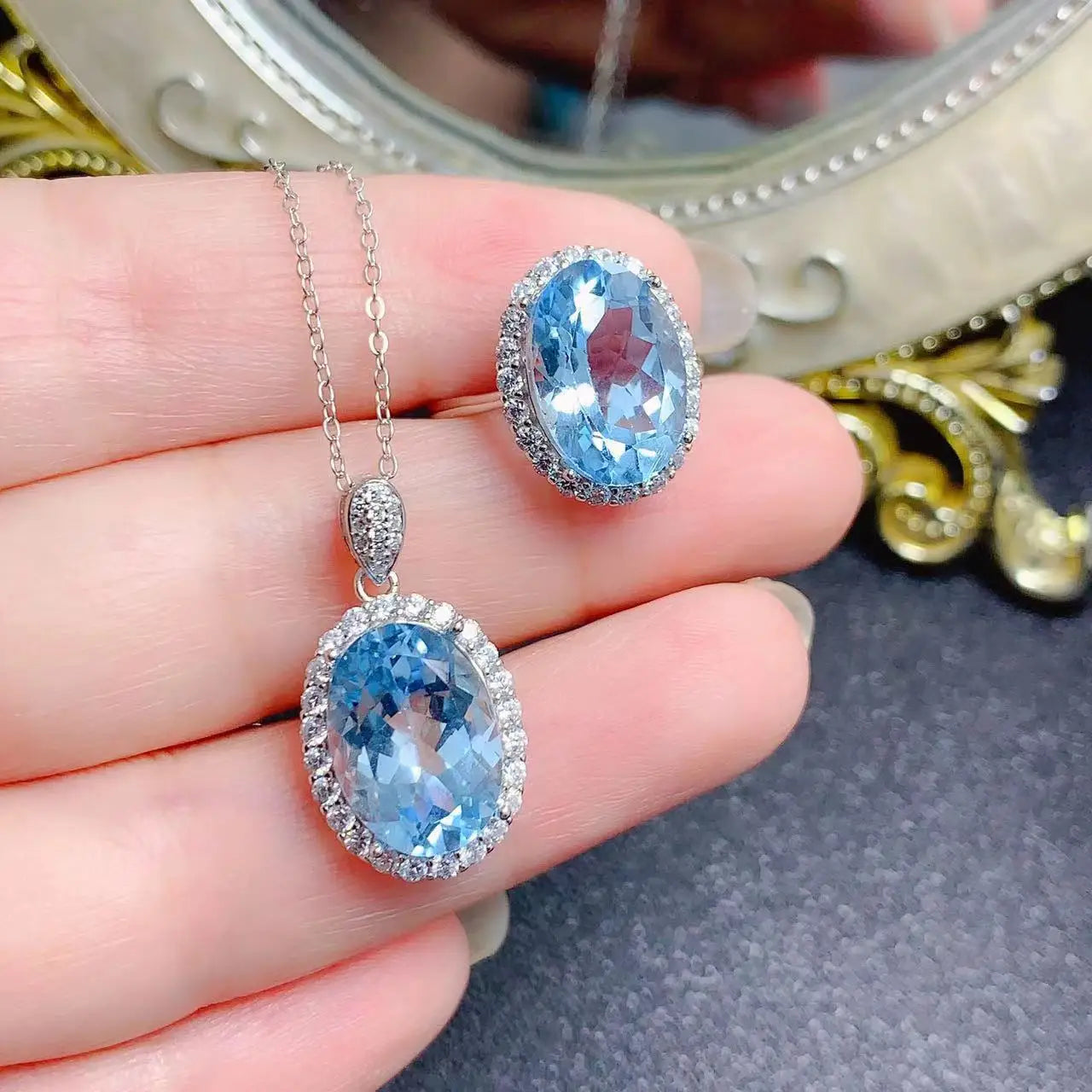 Wholesale Fashion Made in China 925 Sterling Silver Natural Topaz Stone Flower Jewelry Set for Women