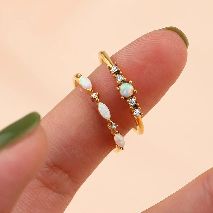 Natural Ethiopian Opal Gemstone Ring Stainless Steel Jewelry Gold Ring Supplier Fine Jewelry Manufacturer Moonstone Ring
