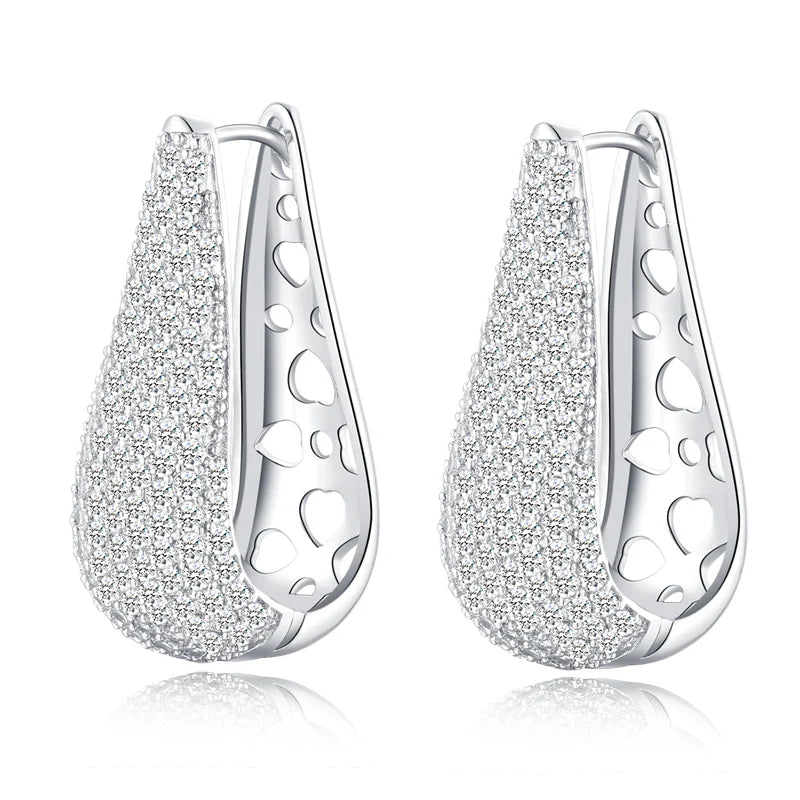 Bling Bling Cubic Zirconia Micro Paved U Shaped Big Hoop Earrings for Women Luxury Wedding Bridal Earrings Chunky Party Jewelry