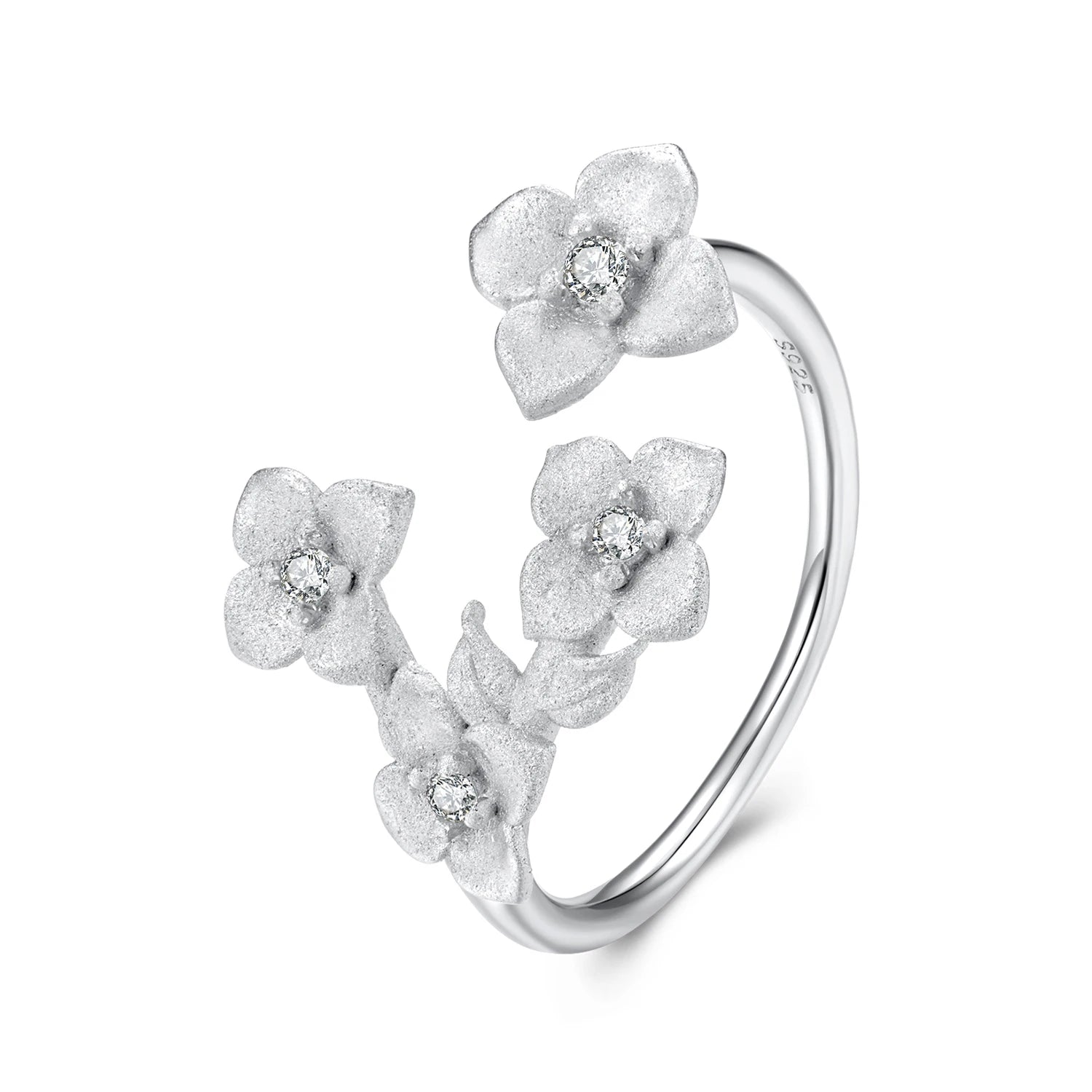 925 Sterling Silver Open Ring with Frosted Texture Flower Fine Jewelry for Wedding Engagement for OL Women Party Model SCR1106