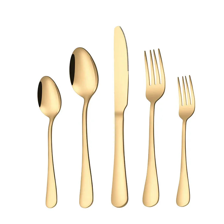 Wholesale Flatware Reusable Travel Gold Spoon and Fork Silverware Stainless Steel Cutlery Set