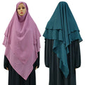 Long Khimar Pearl Chiffon 2+2 Laryer Muslim Shawl Hijab Headcarf Women One Piece Jilbab Jubha Islamic Clothing Prayer Garment