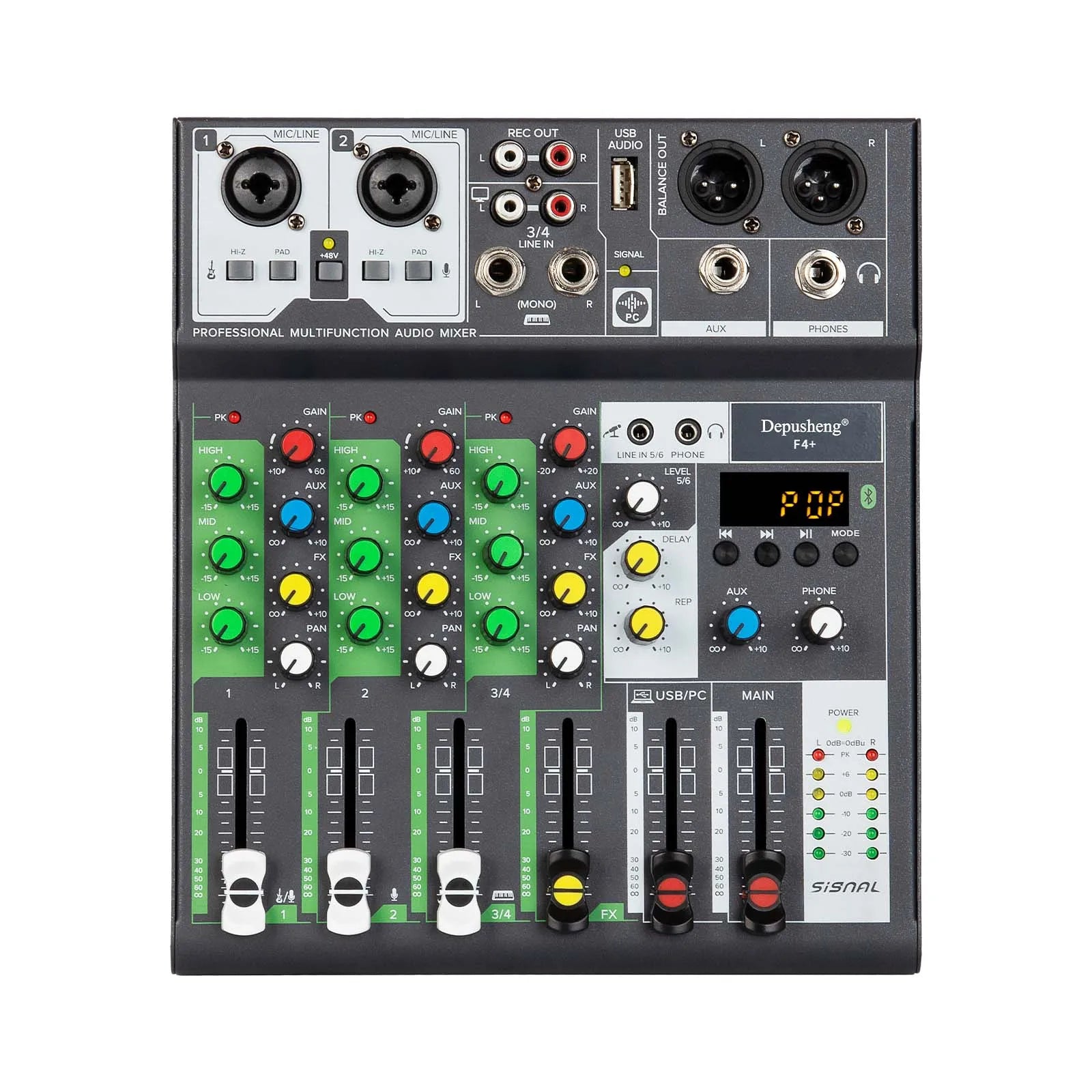 Biner F4+ Portable 4 Channel Console Mixer Stereo Usb Audio Mixer for Recording Live Streaming
