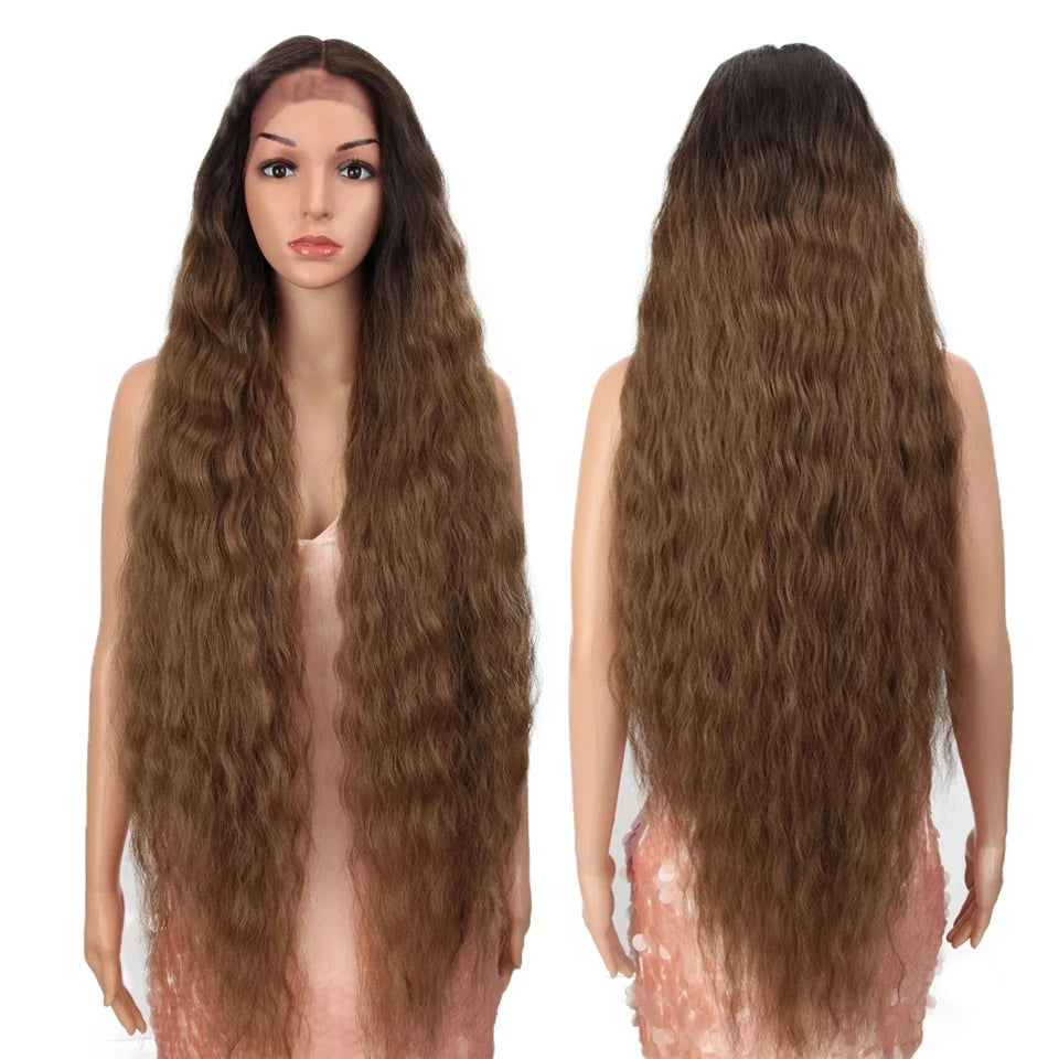 Wholesale Long Black Blonde HD Lace Synthetic Lace Front Wigs Ombre Lace Heat Resistant U Part Long Wavy Synthetic Hair Wigs