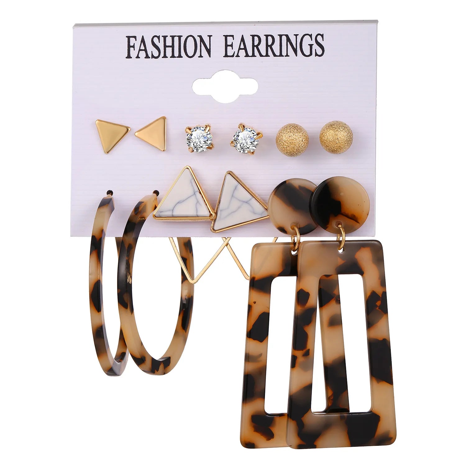 6 Pairs/Set Bohemian Tassel Acrylic Earrings Big Geometric Drop DIY Fashion Jewelry for Women Gold Plated