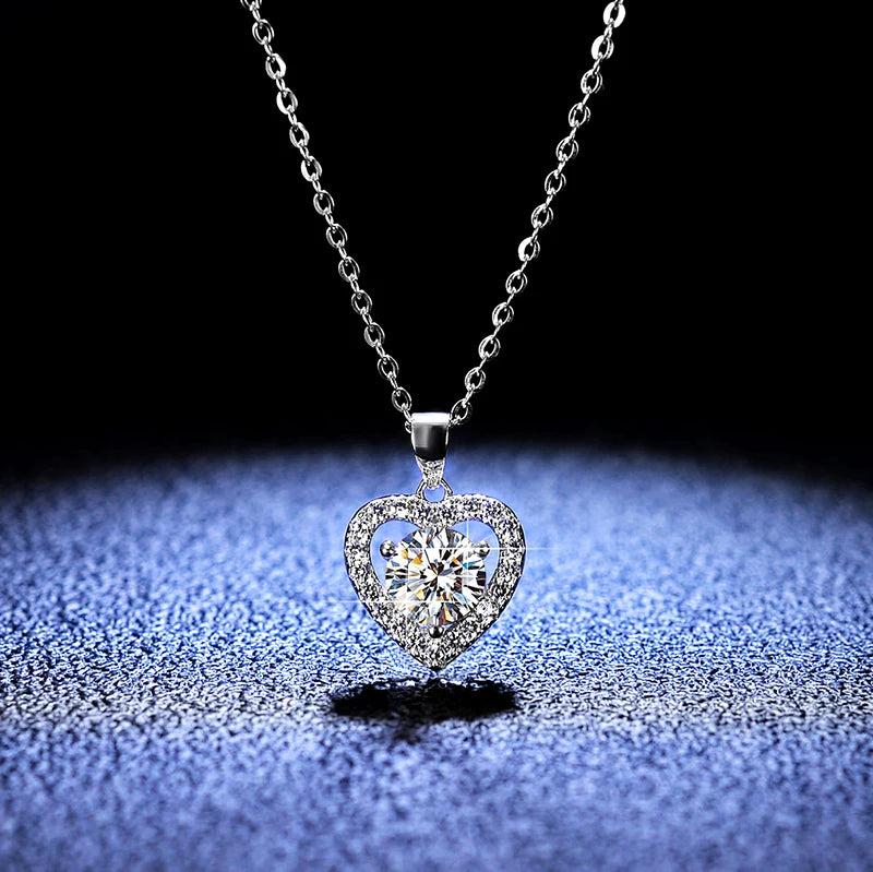 925 Sterling Silver Round Cut Moissanite Diamond Pendant Necklace Engagement Heart Style Gemstone Necklace