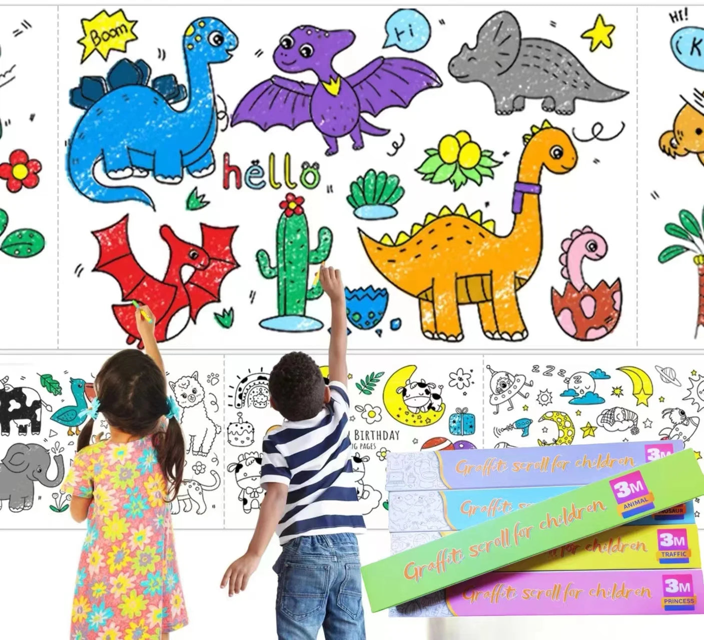 Custom Logo DIY Painting & Coloring Roll Children's Drawing Paper Poster with Color Filling Flexographic Printing