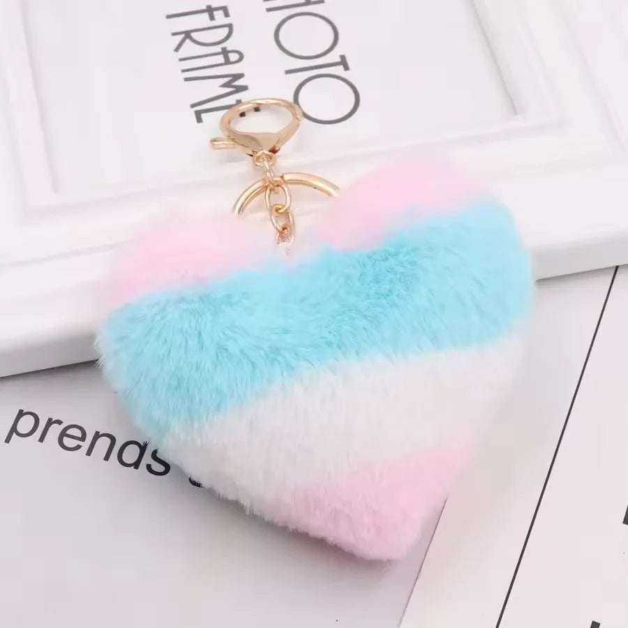 Multicolor Soft Fur Keychains Cute Ice Cream Plush Bag Car Accessory with Pom Pom Toy for Women