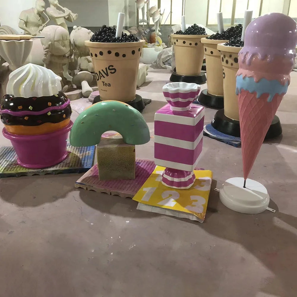 Window Display Candy Icecream Donut Prop Christmas Resin Long Stick Lollipops Statue