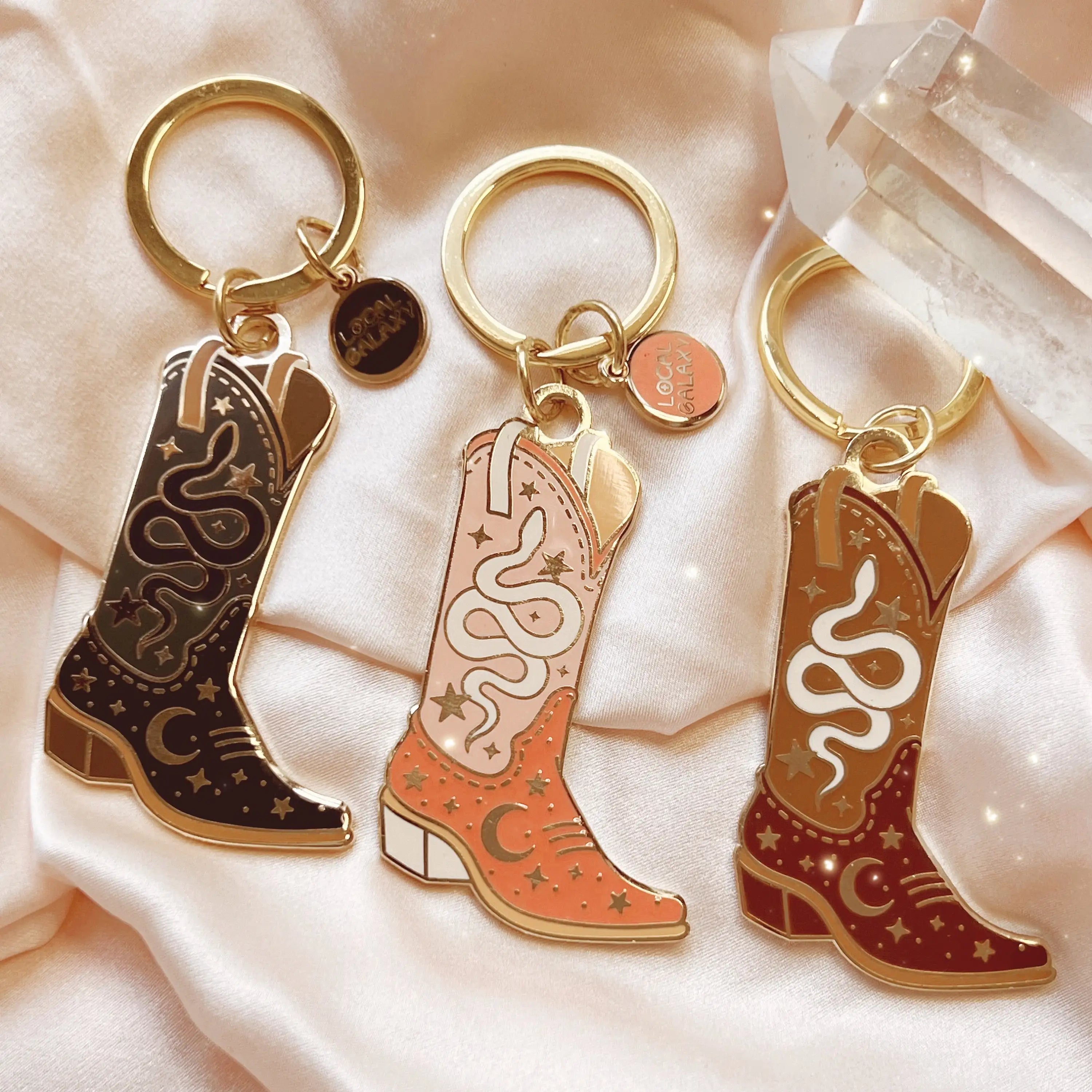 Customized New Cosmic Cowgirl Enamel Boot Keychain Gift for Friends