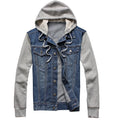 RNSHANGER Men Hooded Denim Jacket Autumn Mens Casual Hat Detachable Jean Coats Streetwear Cowboy Male Slim Pocket Jacket
