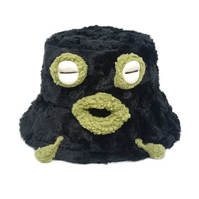 New Frog-yed Monster Fisherman Hat Plush Bucket Hat Cartoon Eyes Winter Push Warm Fisherman Bucket Hat