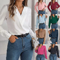 2026 Spring and Summer Elegant Solid Color Layered V-Neck Long Sleeve Shirt Women's Summer Blouses