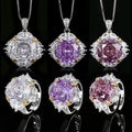 Luxurious Elegant Violet Rose Necklace Earrings Pearlescent Zirconia Necklace Wedding Engagement Jewelry