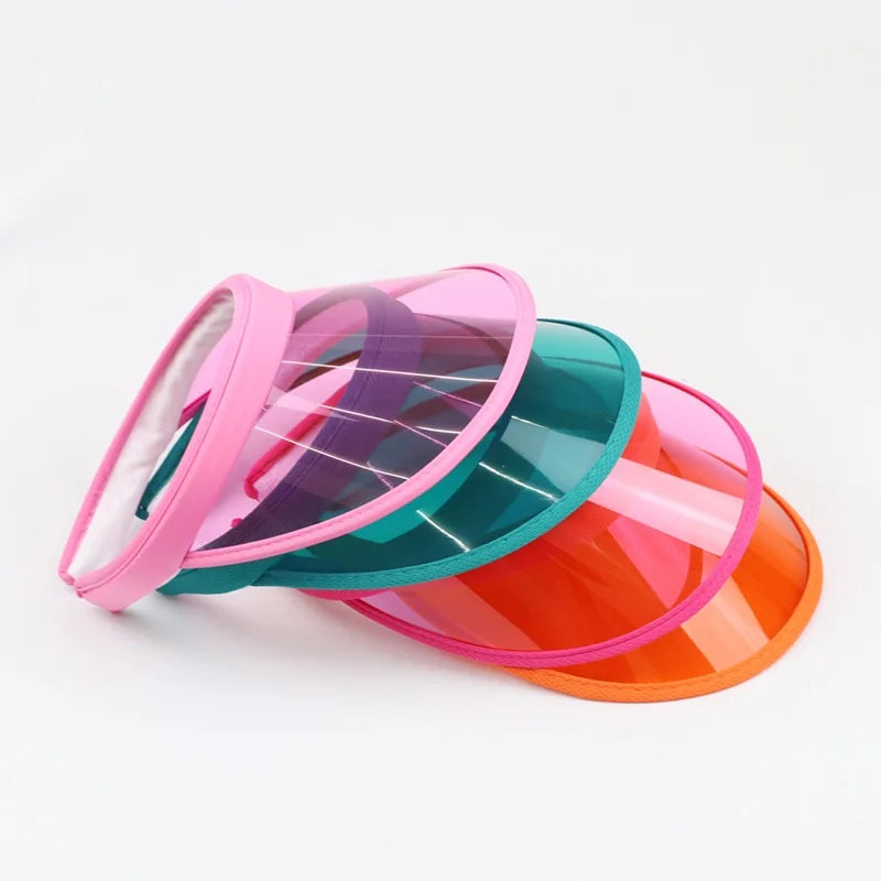 High Quality Transparent  PVC Plastic Sunscreen Sunshade Hat UV Protection Head Cap Hair Clip Empty Cap Visor for Riding