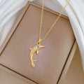 Collar De Acero Inoxidable Tarnish Free Gold Plated Stainless Steel Necklace Sparkling Zircon Dophin Charm Diamond Necklace