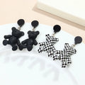 Korean Popular Fashion Jewelry Frosted Resin Teddy Bear Classic Checkerboard Animal Pendant Mosaic Bear Acrylic Earrings Y2k