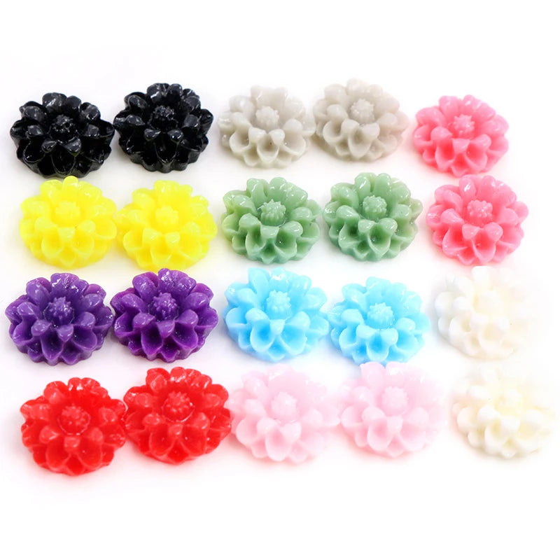 40pcs/lot 12mm Multi Colors Flower Style Flat Back Resin Cabochons for Bracelet Earrings Accessories DIY Jewelry Findings