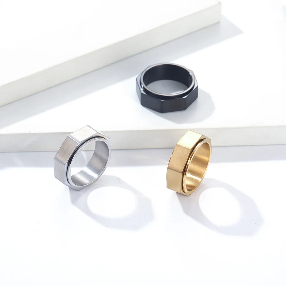 Wholesale Simple Design Hexagonal Gold Plated Hot Selling Stainless Steel Man Custom Logo Ring for Man JZ723