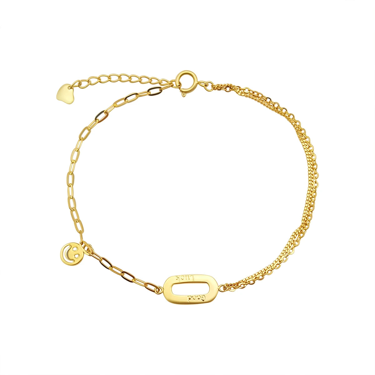 18K Solid Gold With Smiling Face Charms Bracelets Unique Design Fine Jewelry for Women Girl Gift Customized