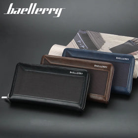 For Baellerry Men's Business Purse Double Zipper Clutch Wallet Polyester Soft PU Leather Big Capacity Handbag Multi-Card Wallet