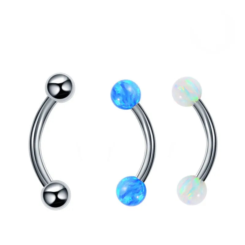 Hiphop G23 Titanium Internal Thread Curved Barbell Opal Balls Eyebrow Piercing Body Jewelry