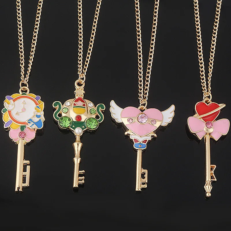 Cosplay Magic Wand Heart Wing Choker Jewelry Anime Girl Cute Key Pendant Sailor Moon Necklace