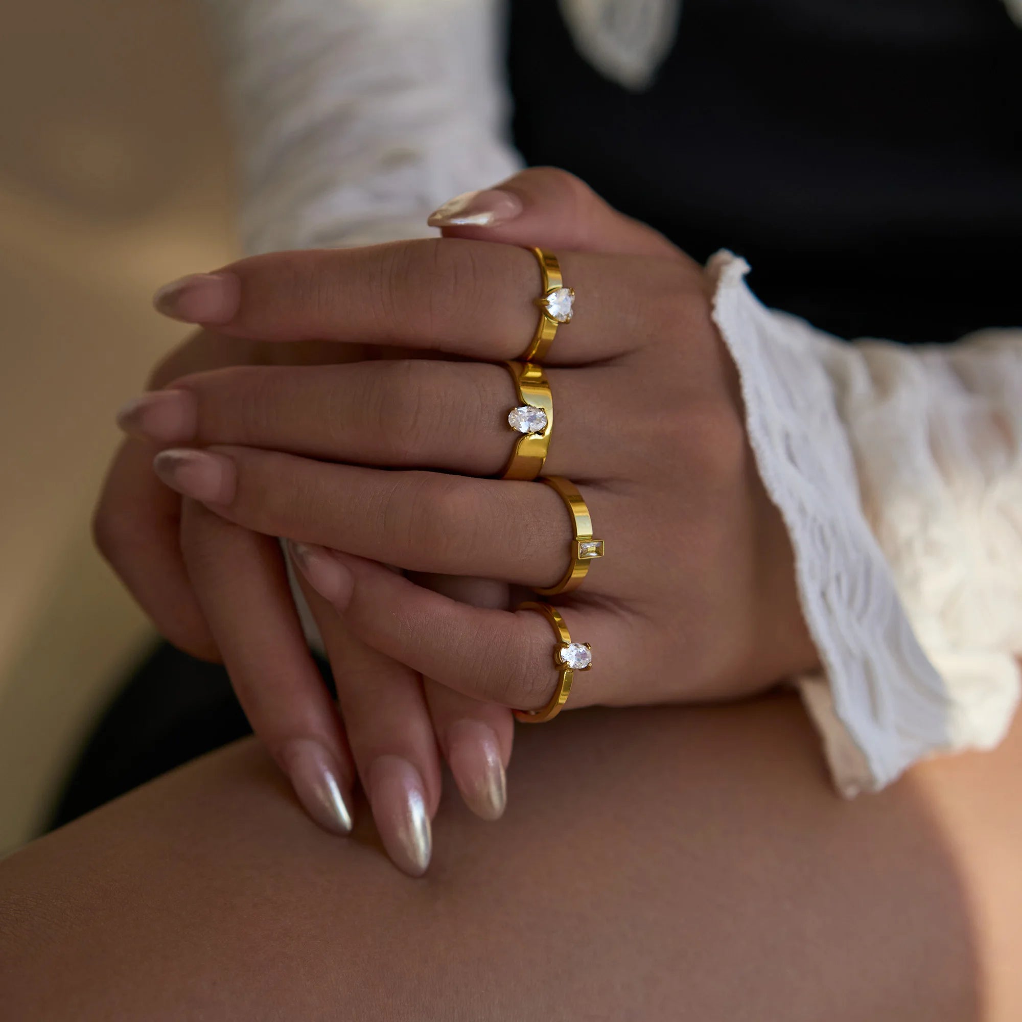 Dazan New INS Trendy 18k PVD Gold Plated Stainless Steel Minimalist Super Shine Zircon Love Cute Korean Ring Bridesmaid Jewelry