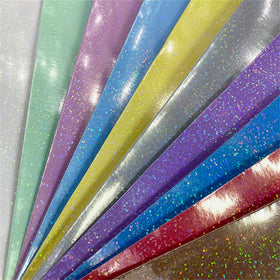 12*53inch Holographic Dots Pattern Vinyl Synthetic Crafts Fabric for DIY Embroidered Ornaments Sewing Projects