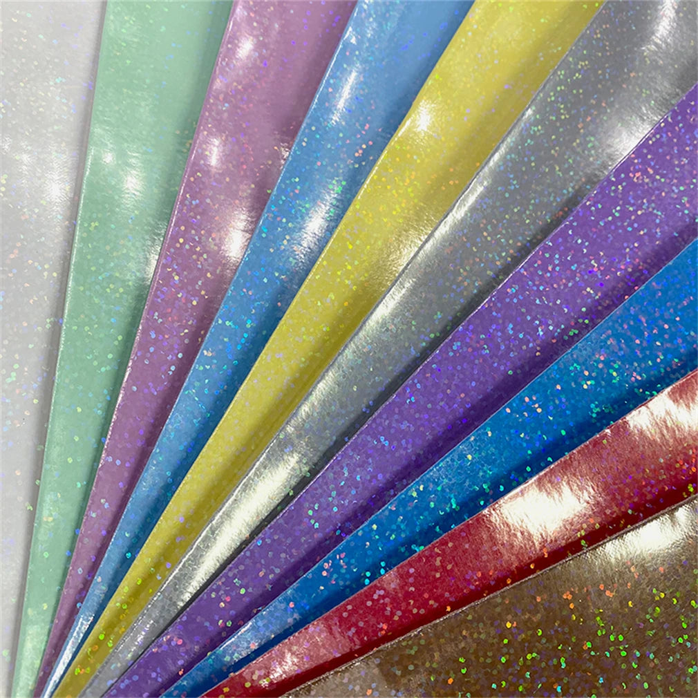 12*53inch Holographic Dots Pattern Vinyl Synthetic Crafts Fabric for DIY Embroidered Ornaments Sewing Projects
