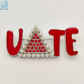 Fashion Pearls Triangle Rhinestone Vote Brooches Red Enamel Delta Vote Pins for Sorority Gift