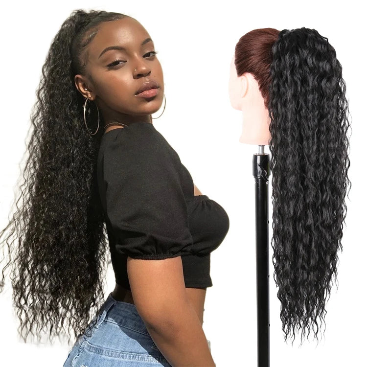 28" Brazilian Wave Drawstring Ponytail Julianna Synthetic Hair Long Futura Fiber Afro Drawstring Ponytail Extension