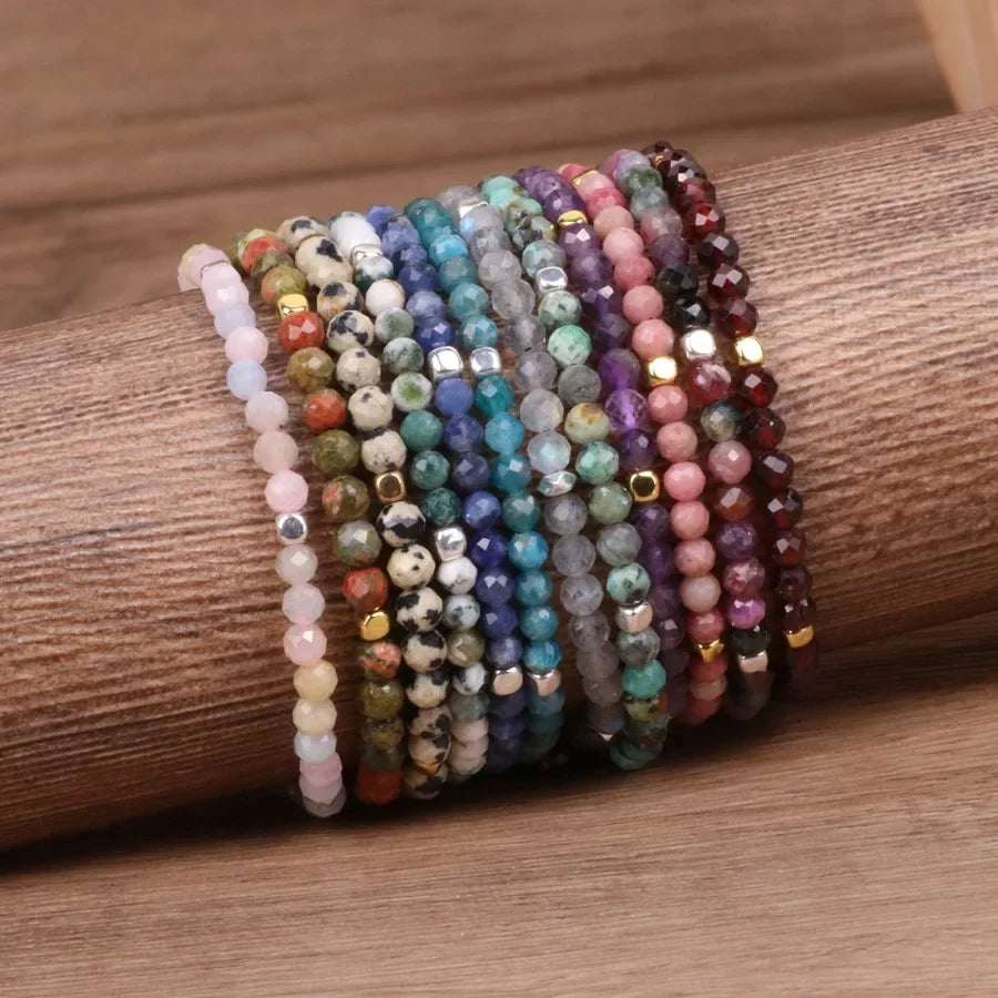 4mm Gemstone Beaded Bracelet Meditation Spiritual Protection January Birthstone Gift Reiki Healing Crystal Dainty Stone Bracelet