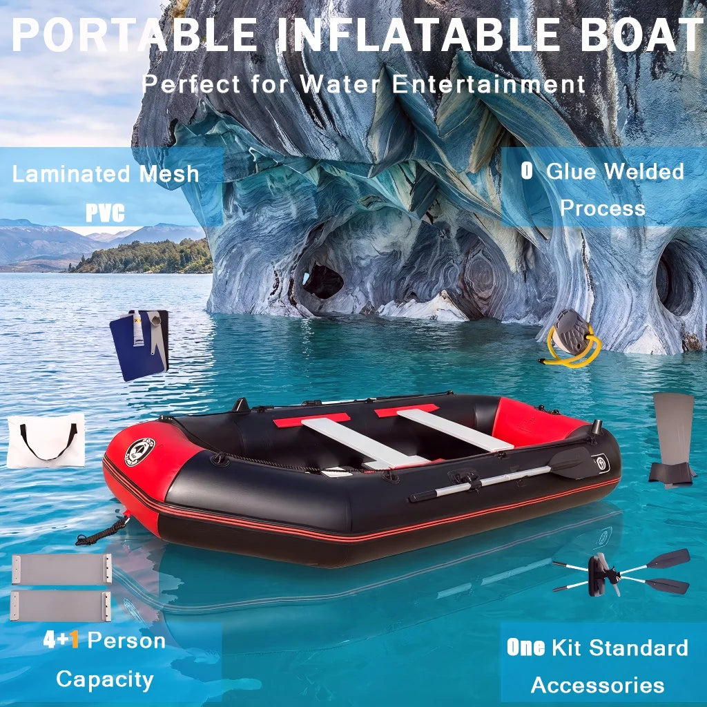 Solar Marine 9.8ft Inflatable Boat 4 Person Folding Portable Fishing Kayak Dinghy Rafting Tender Floating on River Lakes