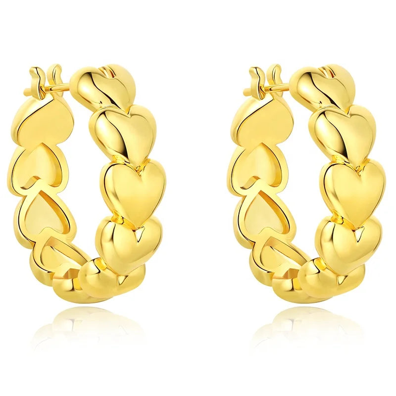 Fashionable and Versatile Brass Electroplated 18k Gold Heart Hoop Earrings for Women Gift Jewelry Customization