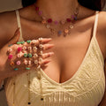 Handmade Beaded Jewelry Stainless Steel Crystal Beads Braided Flower Chain Necklace for Women Young Girl Necklace