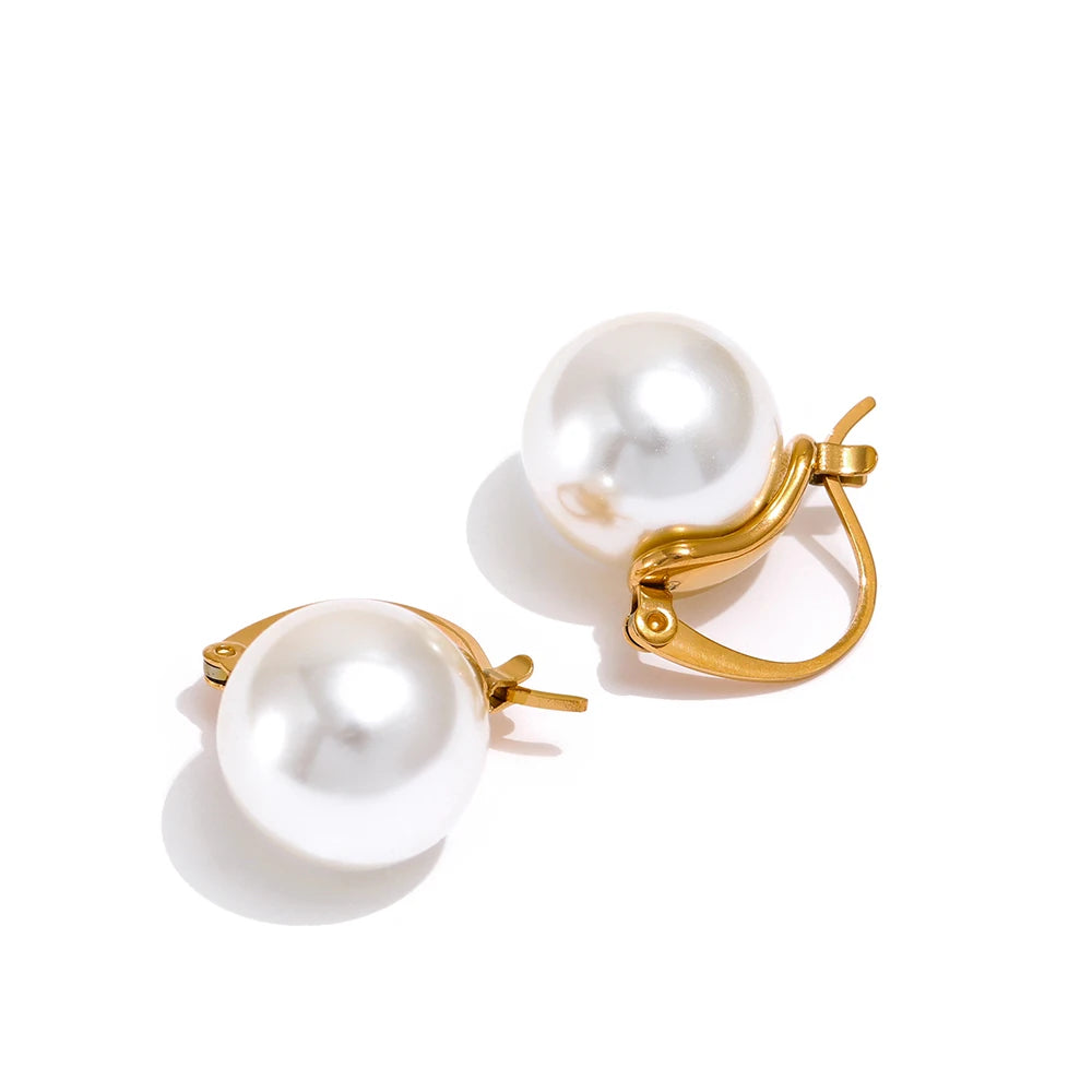 JINYOU 632 New Arrivals Gold Plated Stainless Steel Hoop Earrings Trendy Simulated Pearl Earrings for Women Jewelry Gift MegaBDM